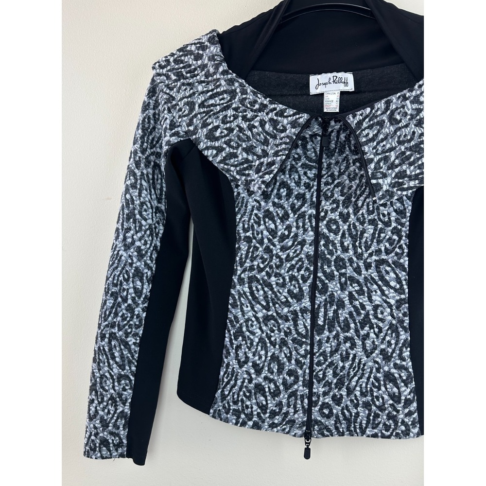 Joseph Ribkoff Women's Size 10 Leopard Print Zip Up Portrait Collar Jacket Grey - Picture 4 of 12